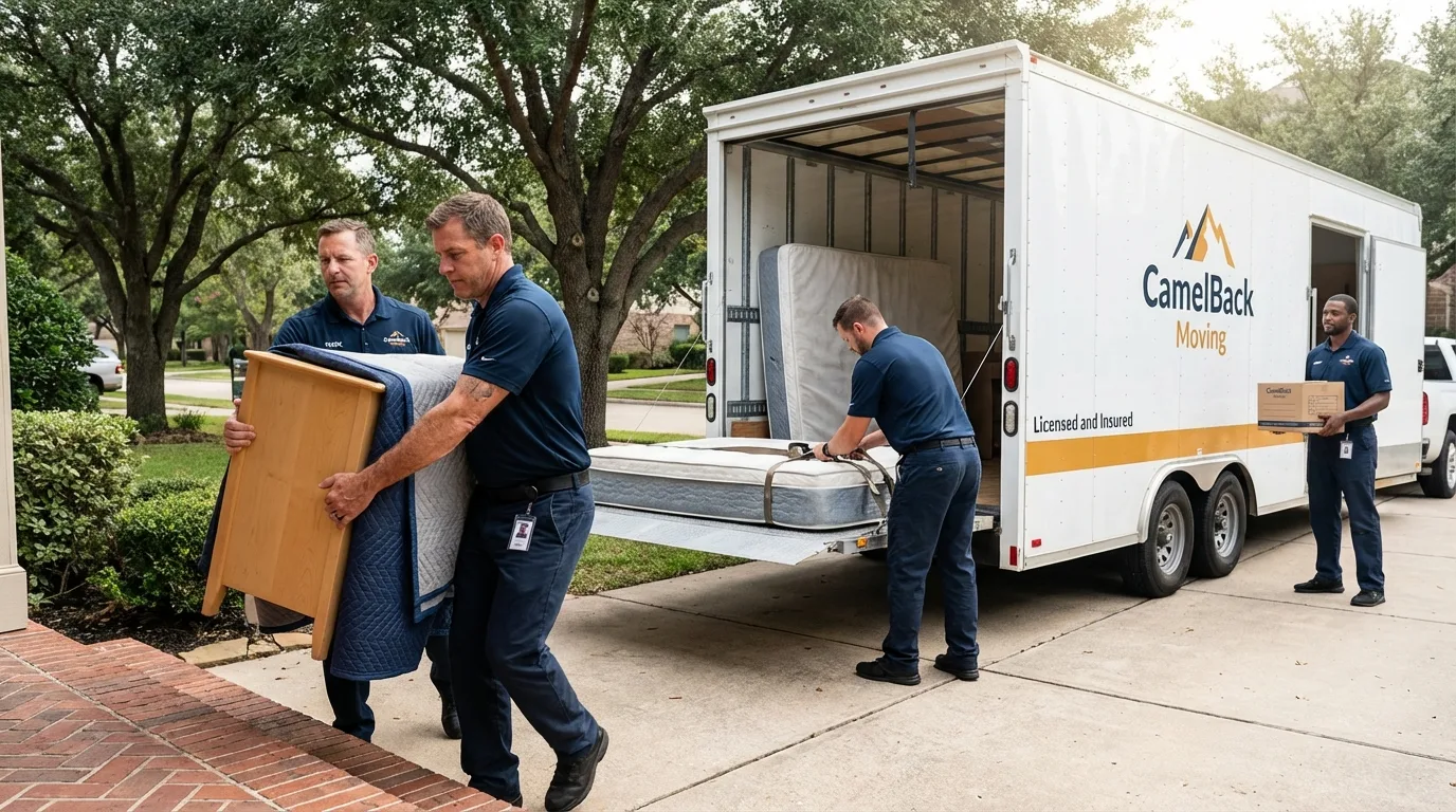 Crew loading residential truck for cross-state move from Blacksburg, VA
